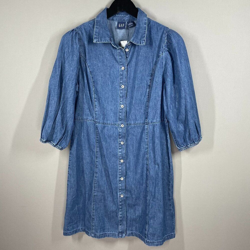 NEW Gap Dress Womens Medium blue chambray button up preppy classic casual